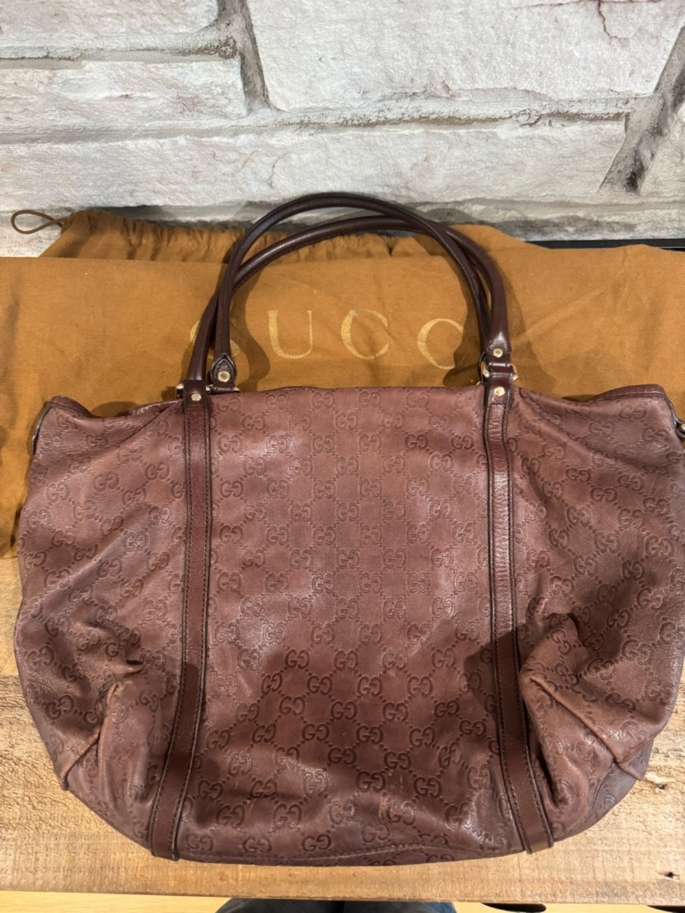 Authentic Gucci Guccissima Leather Tote Bag Brown w/ Dust Bag